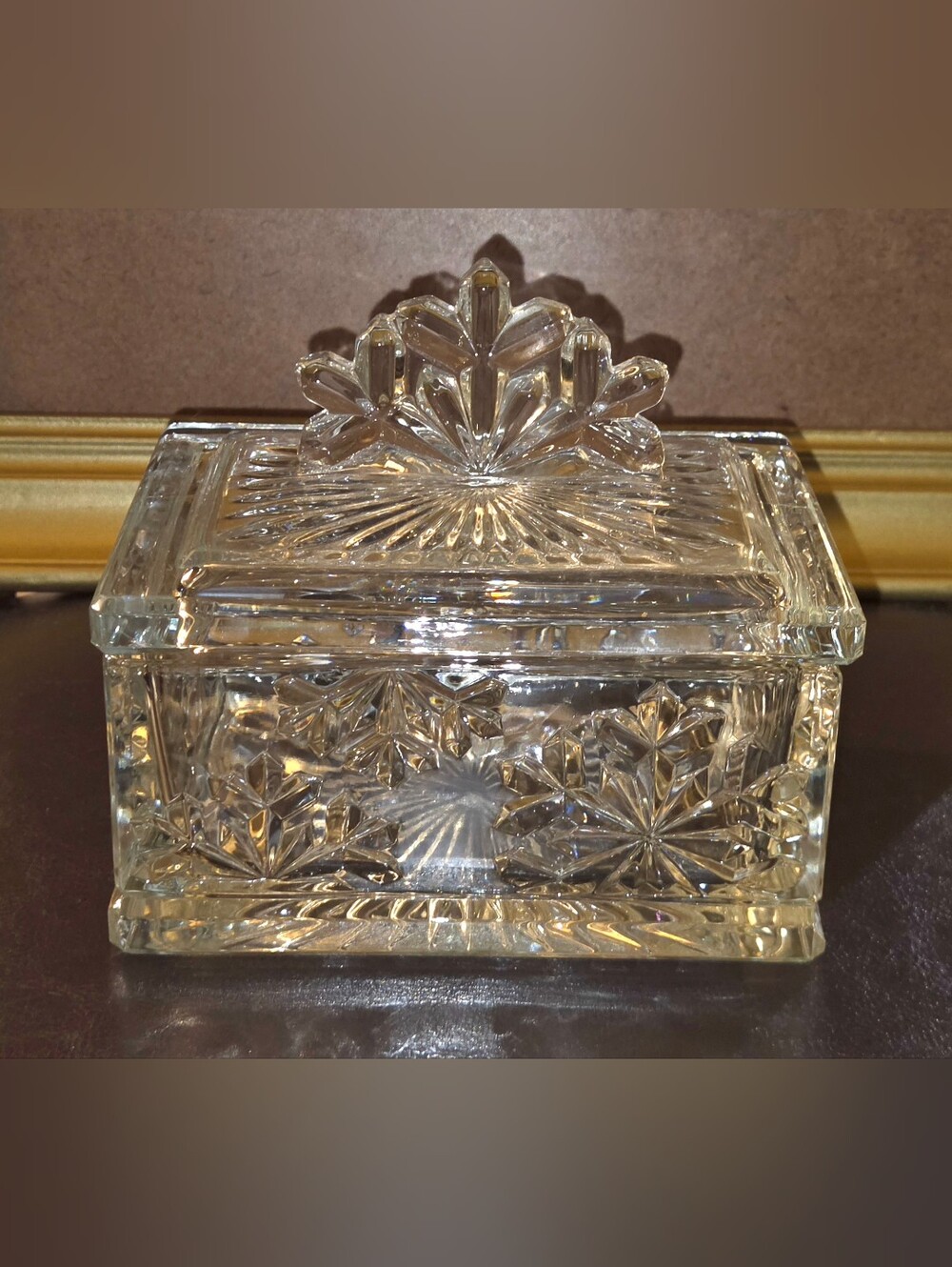 Luminarc Crystal Snowflake Art Glass Covered Bowl Candy Trinket Dish